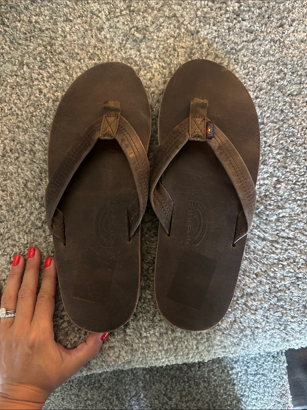 Rainbow Brown Leather Thong Sandals